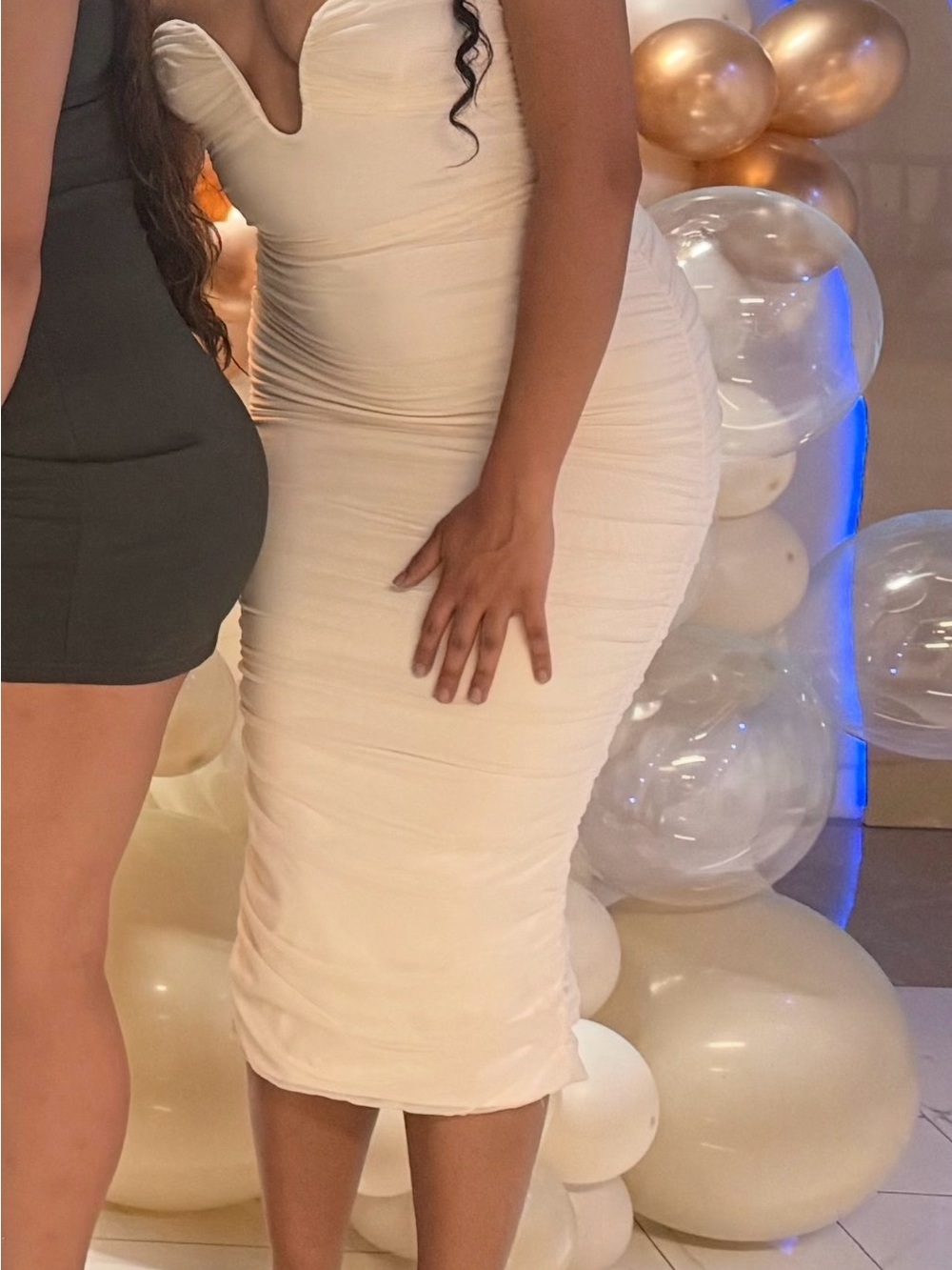 Oh Polly low cut white/beige dress size small/4. Like new.